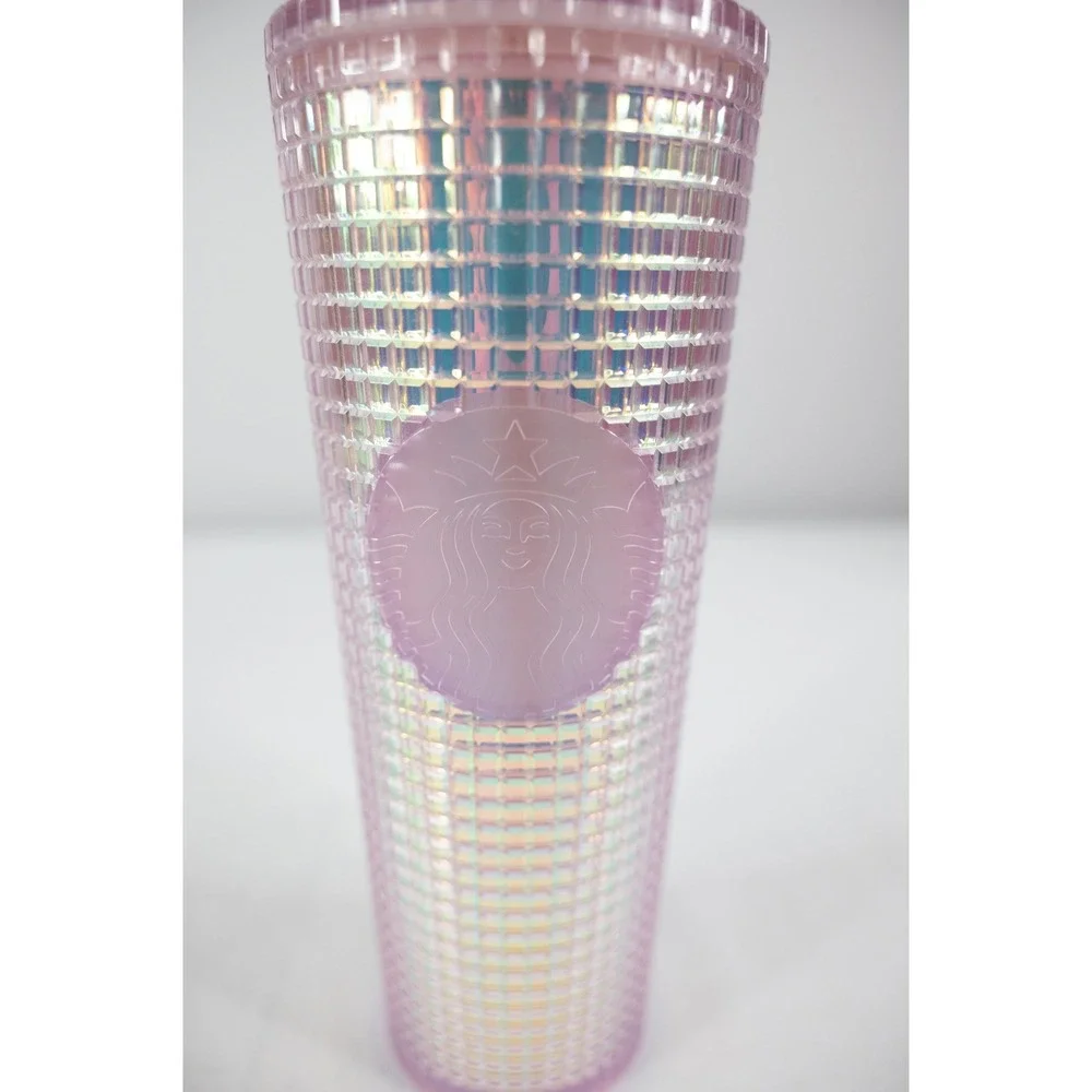 Starbucks Tumbler Venti 24oz 2020‎ Holiday Iridescent Pink Grid Disco cup